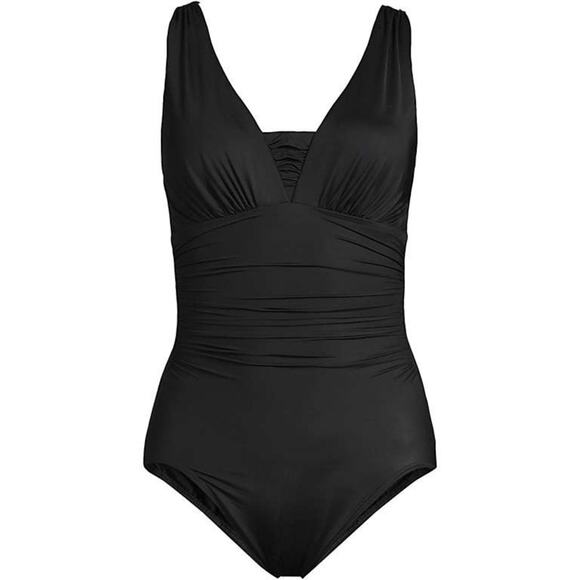Lands End Black Slendersuit Grecian Tummy Control One Piece Swimsuit Sz.6P NWOT - Picture 3 of 14